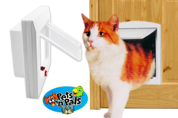 Visit Universal 4 Way Locking Cat Flap Door with Tunnel for Hollow/Thick Doors or Walls