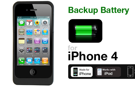 Visit 2000mAh Portable Snap-in External Power Skin Backup Battery for iPhone 4