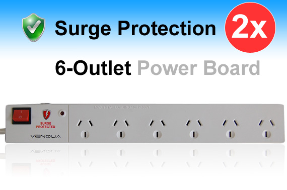Visit 2 X 6-Outlet Powerboard with Surge Protection