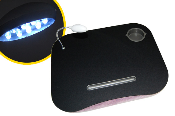 Visit Multi-Functional Laptop Cushion with Flexible LED Lamp and Cup Holder