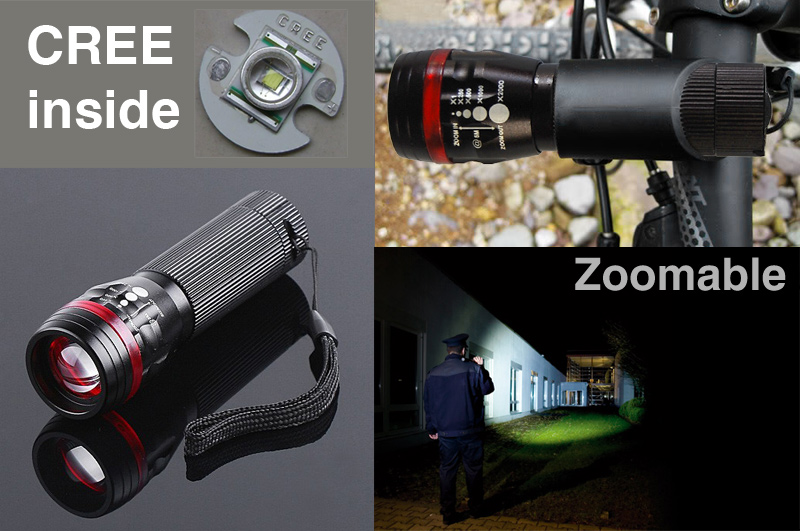 Visit Zoomable 4 Mode CREE Q5 LED Torch with Bike Mounting Set