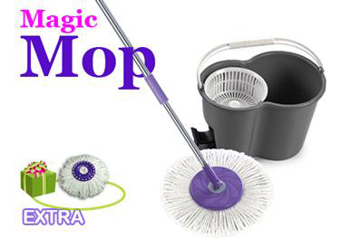 Visit 360 Degree Magic Mop with Bucket and Spin Dry Device and 2 Mop Heads