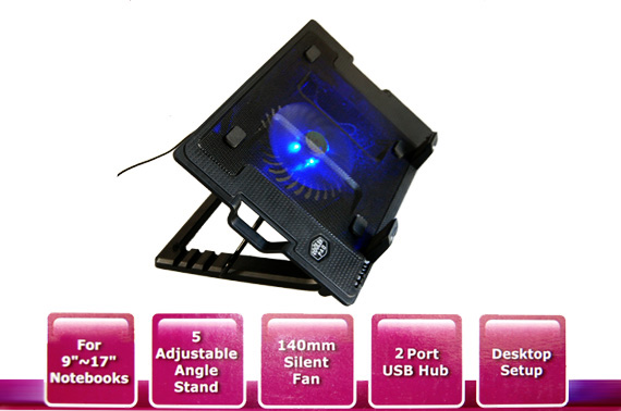 Visit Angled Laptop Stand with Cooling Fan and USB Hub