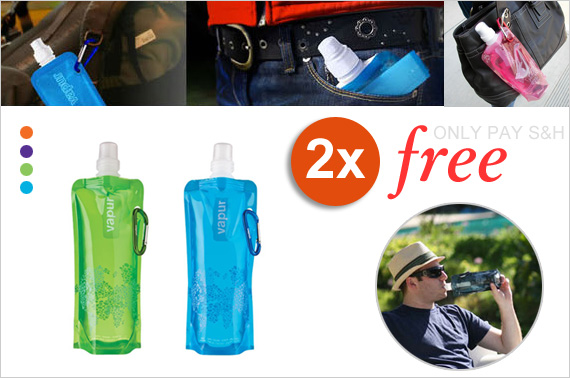 Visit 2 x Rollable and Reusable Water Bottle - 480mL Capacity