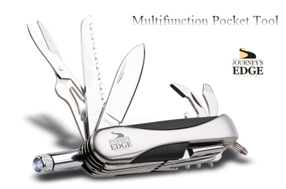 Visit Stainless Steel Multifunction Pocket Tool with Built-in LED Flashlight