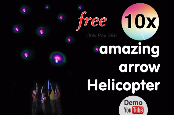 Visit 10x Amazing Arrow LED Rocket Helicopter with Rubber Band and Launcher