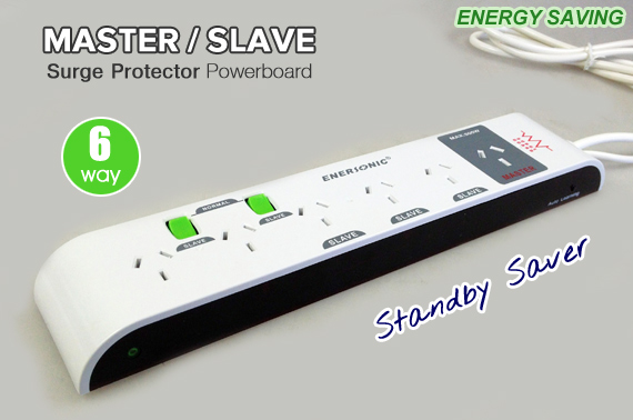 Visit Energy Saving 6 Outlet Master/Slave Power Board with Surge Protector