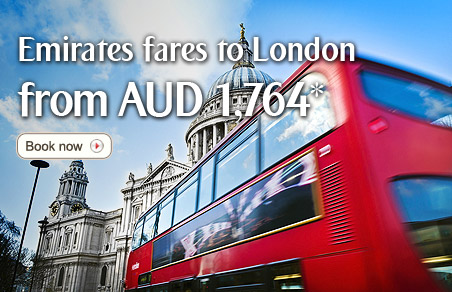 Emirates fares to London from AUD 1,764*