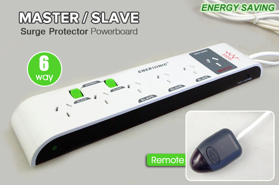 Visit Energy Saving 6 Outlet Master/Slave Power Board with Surge Protector and IR Remote Receiver