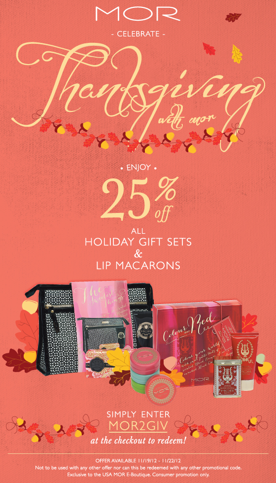 MOR Cosmetics coupons: 25% off holiday gift sets and lip MACARONS