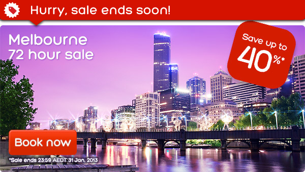 Hotels.com coupons: Melbourne 72 hour Sale