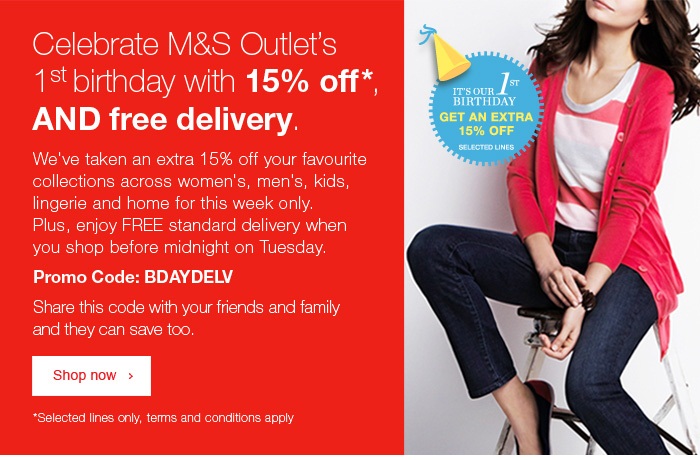Marks and Spencer coupons: 15% off selected lines AND free delivery