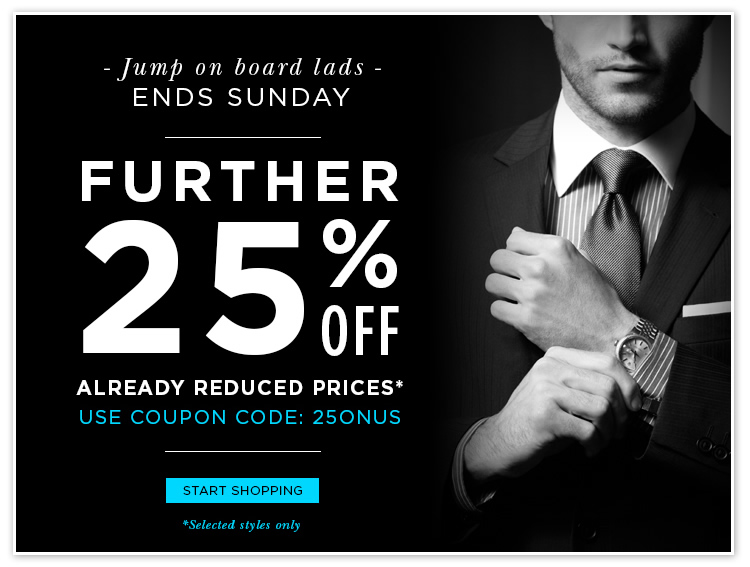 The Mens Shop coupons: 25% off reduced prices