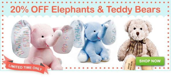 Identity Direct coupons: 20% OFF popular personalised elephants and teddy bears